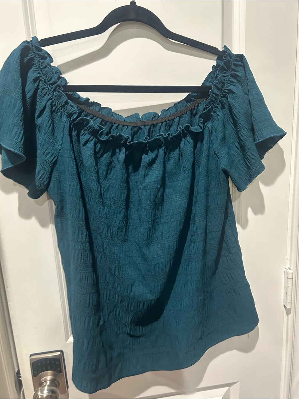 Teal Ruffle Neck Off-Shoulder Women's Top